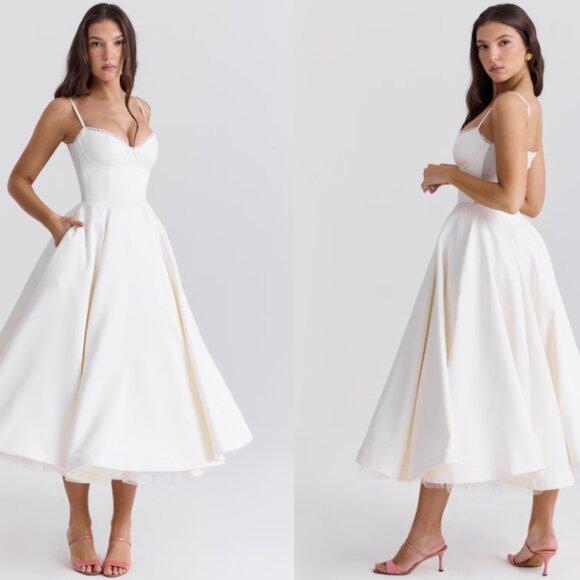 HOUSE OF CB 'Mademoiselle' White Tulle Midi Dress NWOT - Picture 4 of 12